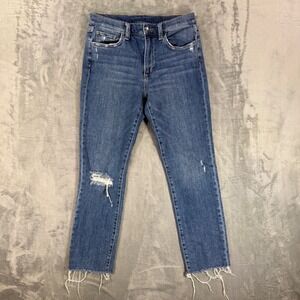 Favorite Daughter Erin High Rise Slim Straight Jeans Women's 28 Blue Distressed
